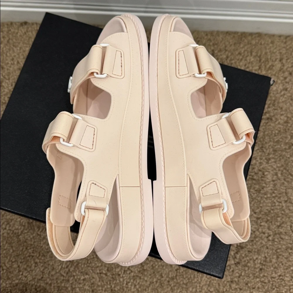 Chanel CC Sport Dad Sandals Pastel Pink Rubber Size 37 Worn Once